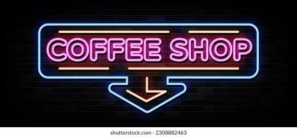 Coffee Shop Neon Signs Vector Design Template Neon Style