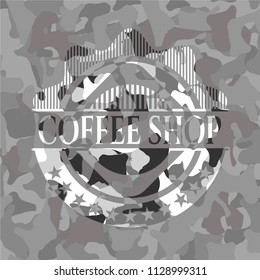 Coffee Shop on grey camouflaged pattern