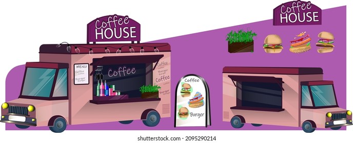 Coffee shop on wheels and fast food