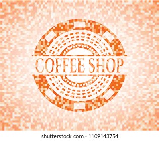 Coffee Shop orange mosaic emblem with background