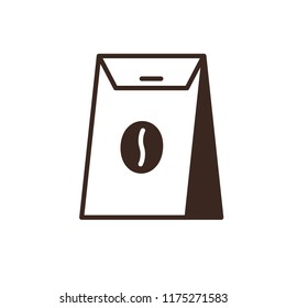 Coffee shop paper bag linear icon isolated on white background. Take away hot drink and food package vector illustration. element. Cafe or restaurant menu symbol. Coffee house outline logo