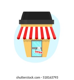 Coffee shop in a paper cup of coffee. Vector flat cartoon illustration. Isolated on white background. Coffee creative concept for your business cafe or restaurant