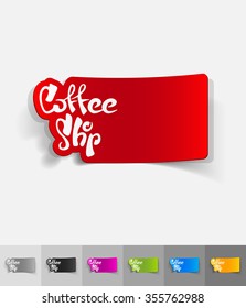 coffee shop paper sticker with shadow. Vector illustration