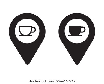 coffee shop pin location icon vector set, vector design is isolated on a white background,