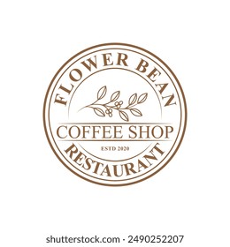 coffee shop plant flower bean logo design concept idea with stamp label circle