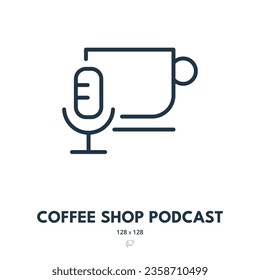 Coffee Shop Podcast Icon. Microphone, Radio, Cup. Editable Stroke. Simple Vector Icon