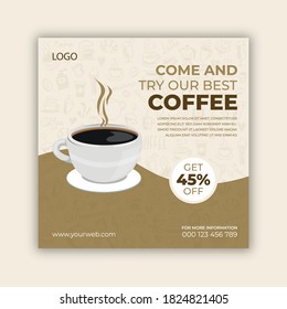 Coffee shop post template. Editable modern Social Media banner Template, Promotional web banner for social media.