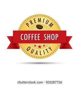 Coffee shop premium quality gold badge icon logo vector graphic design