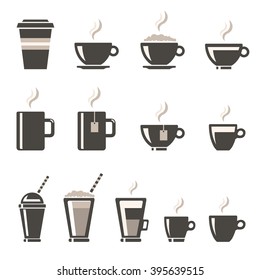 Coffee shop products.
Vector illustration of Coffee Cup Icons.
Hot beverage concept.