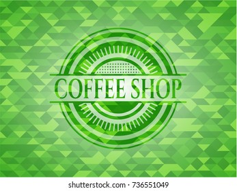 Coffee Shop realistic green emblem. Mosaic background