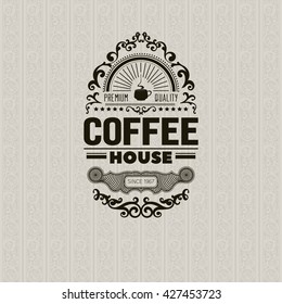 Coffee shop related vector design of a badge for design project with light background