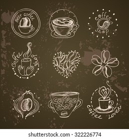 Coffee shop related vintage set. Vector illustration for graphic design