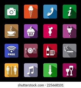 Coffee shop, restaurant, bar and tourism icons, vector button,