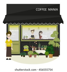 Coffee shop and restaurant  interior Flat Style Vector/Illustration