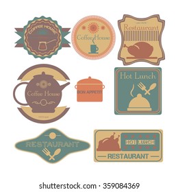 coffee shop, restaurant Set retro vintage badges, ribbons and labels hipster  Vector Illustration