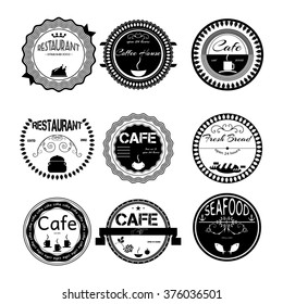 coffee shop, restaurant Set retro vintage badges, ribbons and labels hipster signboard. Vector, illustration.  Black and white