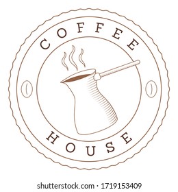 Plantilla para el logo circular de la cafetería, pato de café natural abstracto con vapor, emblema de la casa de café, logotipo creativo de café, diseño moderno de símbolos de moda ilustración vectorial aislado en el signo de fondo blanco