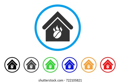 Coffee Shop rounded icon. Style is a flat coffee shop gray symbol inside light blue circle with black, gray, green, blue, red, orange versions. Vector designed for web and software interfaces.