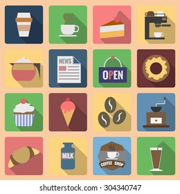 Coffee shop set, Long Shadow icons