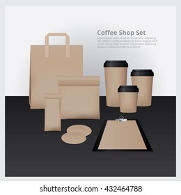 Coffee Shop Set Mock Up Vector Illustration