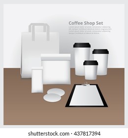 Coffee Shop Set Mock Up Vector Illustration