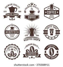 Coffee shop set of monochrome vector labels, badges, emblems and logos isolated on white background