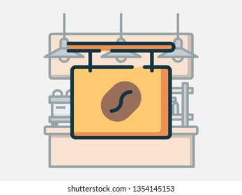 Coffee shop sign. Coffee shop elements. Filled outline icon set.