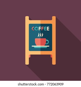Coffee shop sign flat square icon with long shadows.