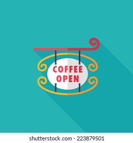 Coffee shop signs flat icon with long shadow,eps10