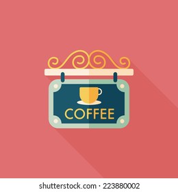 Coffee shop signs flat icon with long shadow,eps10