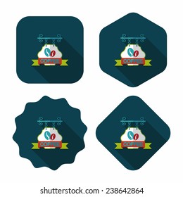 Coffee shop signs flat icon with long shadow, eps10