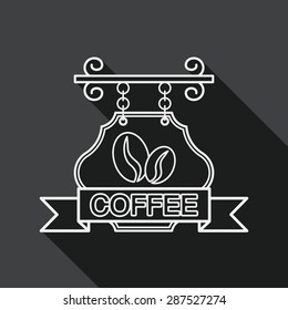 Coffee Shop Signs Flat Icon With Long Shadow, Line Icon