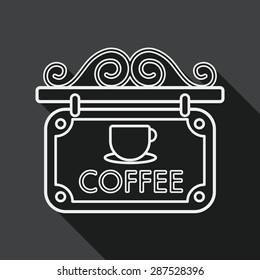 Coffee Shop Signs Flat Icon With Long Shadow, Line Icon