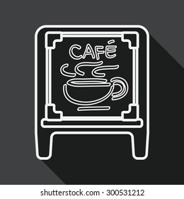 Coffee shop signs flat icon with long shadow, line icon