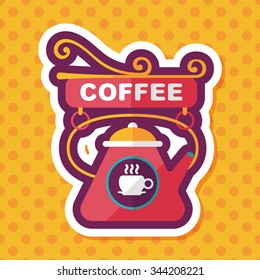 Coffee shop signs flat icon with long shadow,eps10