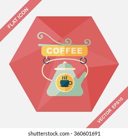 Coffee shop signs flat icon with long shadow,eps10