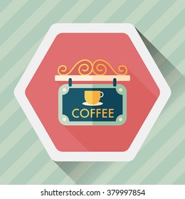 Coffee shop signs flat icon with long shadow,eps10