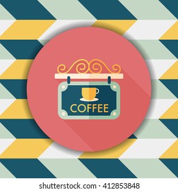 Coffee shop signs flat icon with long shadow,eps10