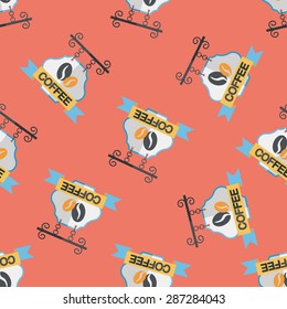 Coffee shop signs flat icon,eps10 seamless pattern background