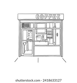 Coffee shop Sketch Cafe restaurant building Hand drawn Illustration vector line art 