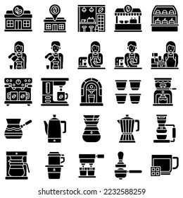 Coffee shop solid icon set 1, vector illustration