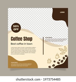 Coffee Shop Squared Flyer With Discount. - Vector.