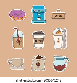 coffee shop sticker complete with several types of equipment
