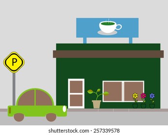 coffee shop store or cafe and car park