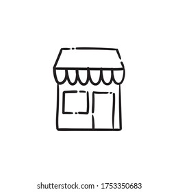 Coffee shop store doodle vector icon. Cafeteria symbol. Hand drawn illustration.