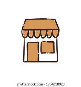 Icono del vector del doodle de la tienda de café. Símbolo de la cafetería. Ilustración dibujada a mano.