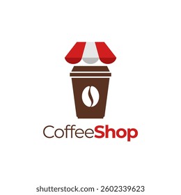 Coffee shop store logo design vector illustration. Cup of coffee for sale coffee logo template. Bar coffee logo. Suitable for cafe, restaurant, bar, store, market.