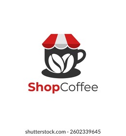 Coffee shop store logo design vector illustration. Cup of coffee for sale coffee logo template. Bar coffee logo. Suitable for cafe, restaurant, bar, store, market.