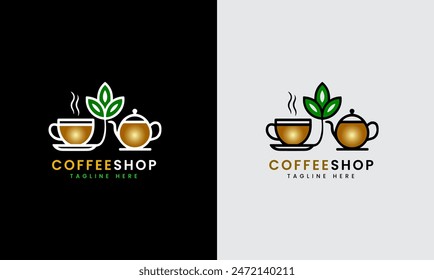 Coffee shop, tea stall, hot mug cup, drinks premium vintage icon sign symbol illustration logo concept 