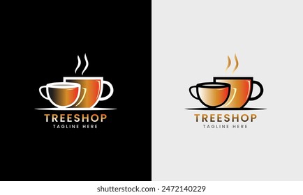 Coffee shop, tea stall, hot mug cup, drinks premium vintage icon sign symbol illustration logo concept 